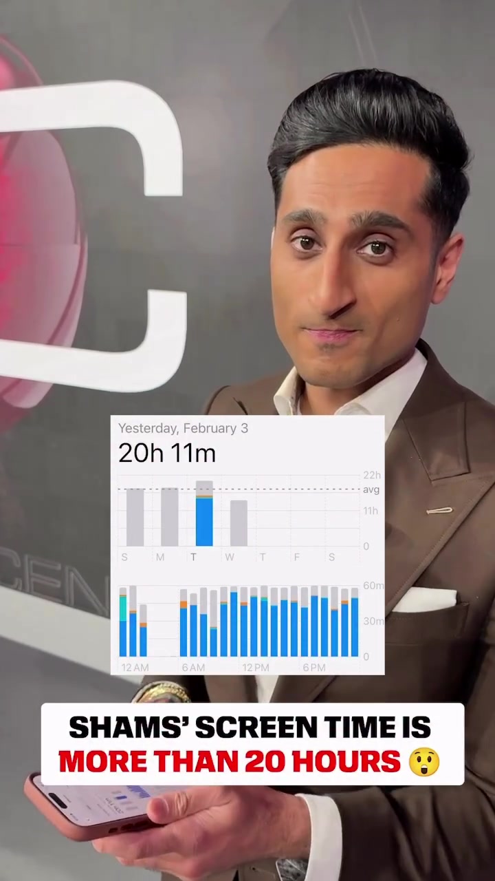高强度工作!Shams一天内手机屏幕使用时间高达20个小时11分钟